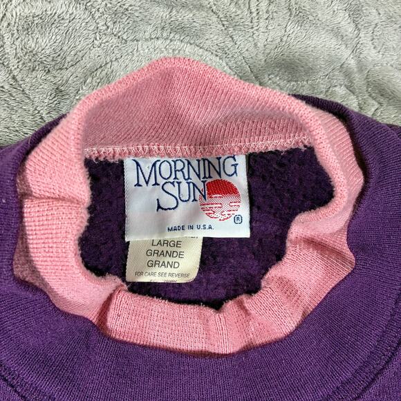 Morning Sun Vintage 90s Sweatshirt Women's L Purple Floral Embroidered Grandma - Picture 8 of 8